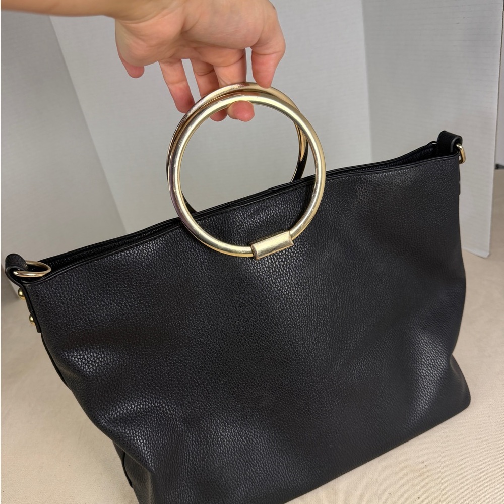 Black Tote Bag with Gold Ring Handles